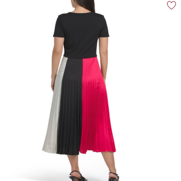Karl Lagerfeld Black and Pink Pleated 
Satin  Color Block Dress - Picture 2 of 9